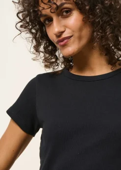 T-shirt manches courtes côtelé en coton bio | noir