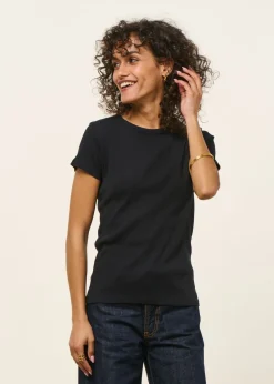 T-shirt manches courtes côtelé en coton bio | noir