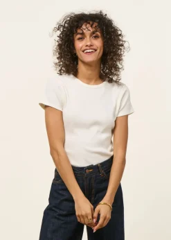 T-shirt manches courtes côtelé en coton bio | off white