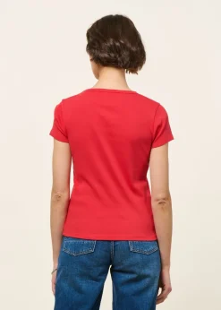 T-shirt manches courtes côtelé en coton bio | rouge