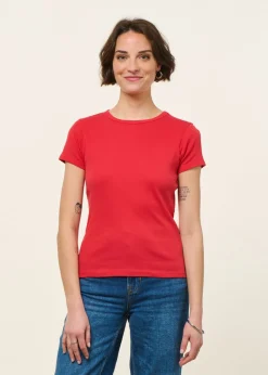 T-shirt manches courtes côtelé en coton bio | rouge