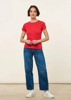 T-shirt manches courtes côtelé en coton bio | rouge