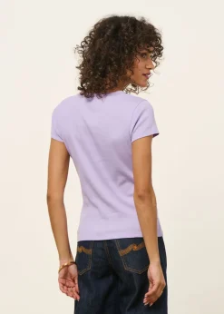 T-shirt manches courtes côtelé en coton bio | lilas