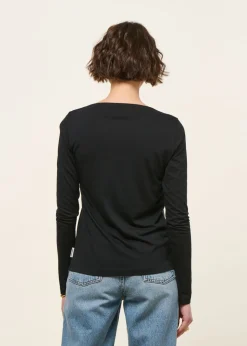 T-shirt manches longues col bateau en tencel | noir 