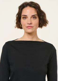 T-shirt manches longues col bateau en tencel | noir 