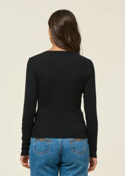 T-shirt manches longues côtelé en coton bio | noir