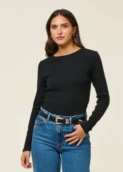 T-shirt manches longues côtelé en coton bio | noir