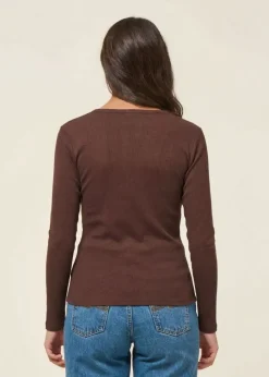 T-shirt manches longues côtelé en coton bio | chocolat