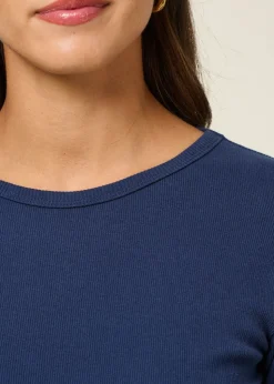 T-shirt manches longues côtelé en coton bio | bleu marine