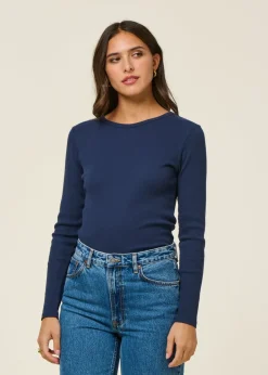 T-shirt manches longues côtelé en coton bio | bleu marine