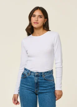 T-shirt manches longues côtelé en coton bio | blanc
