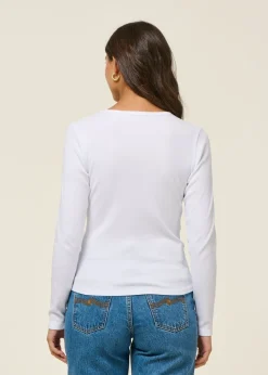 T-shirt manches longues côtelé en coton bio | blanc