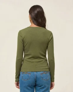 T-shirt manches longues côtelé en coton bio | vert kaki