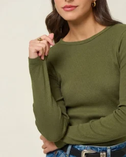 T-shirt manches longues côtelé en coton bio | vert kaki