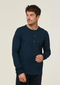 T-shirt manches longues en coton bio | marine "bo long sleeve henley total eclipse"