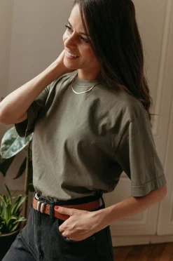 T-shirt oversize olive en coton bio - women oversized t-shirt dusty olive