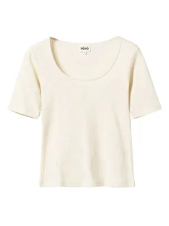 T-shirt pointelle en coton bio | blanc "bloomline top"