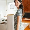 T-shirt rayé en pointelle côtelée upcyclée | multicolore