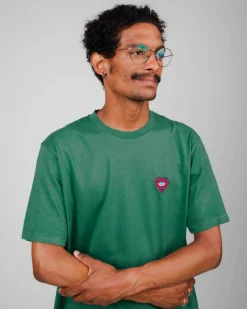 T-shirt turquoise imprimé en coton bio - heart t-shirt morera green