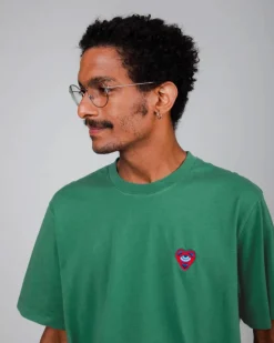 T-shirt turquoise imprimé en coton bio - heart t-shirt morera green