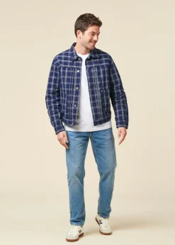Veste denim en coton bio | bleu "dante ii indigo check jacket - blue"