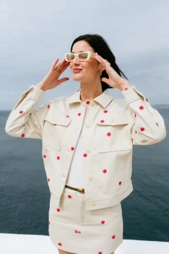 Veste denim en coton bio | écrue à motifs "sol chain frans jacket"