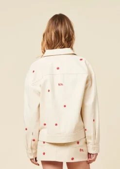 Veste denim en coton bio | écrue à motifs 