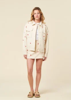 Veste denim en coton bio | écrue à motifs 