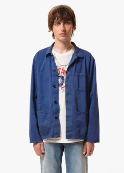 Veste de travail à chevrons en coton bio | bleu "buddy herringbone chore jacket - blue"