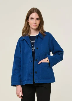 Veste en coton bio | bleu "lovis herringbone denim jacket blue"