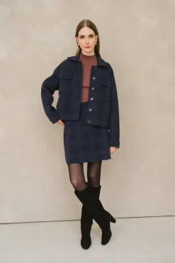 Veste en coton bio et laine | marine 