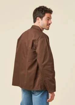 Veste en coton bio | marron "buddy herringbone chore jacket - walnut"