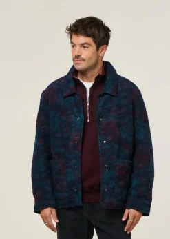 Veste en laine et coton bio | multicolore "button-down jacket wool-blend - dark watercolor"