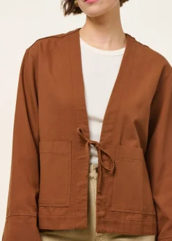 Veste légère en coton bio | marron "kimono jacket organic cotton - hazel brown"