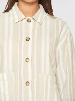Veste légère en coton bio | rayé blanc et beige 