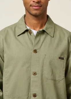 Veste légère en coton bio | vert "buddy chore jacket herringbone - pale green"