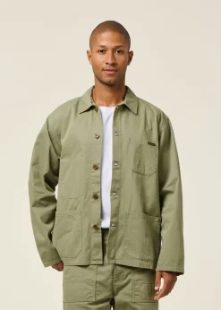 Veste légère en coton bio | vert "buddy chore jacket herringbone - pale green"