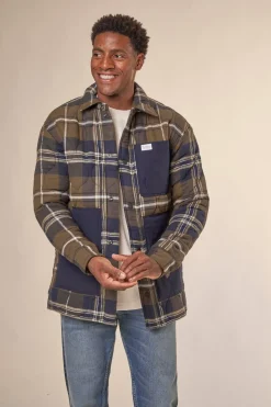 Veste matelassée en coton bio et matière recyclée | carreaux "checked quilted overshirt green check"