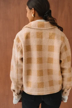 Veste polaire en matière recyclée | carreaux beige 