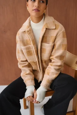 Veste polaire en matière recyclée | carreaux beige 