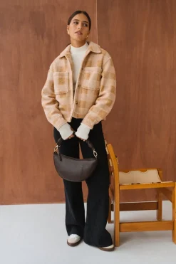 Veste polaire en matière recyclée | carreaux beige 