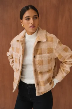 Veste polaire en matière recyclée | carreaux beige 